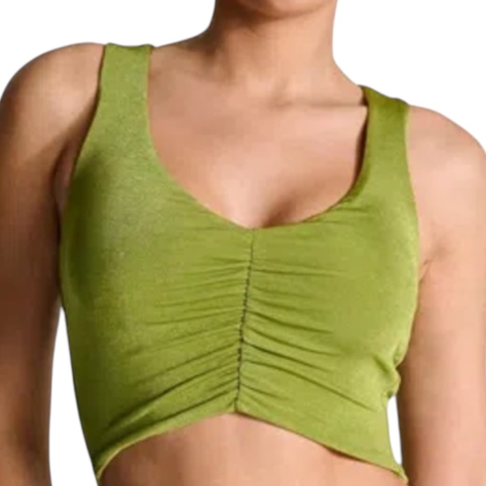 N by Naked Wardrobe Shirred Crop Top Olive 2X Stretch V-Neck Sleeveless